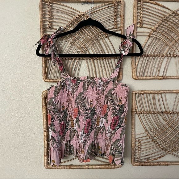 Rebecca Minkoff Tops - Rebecca Minkoff Dolly Top Smocked Peplum Top Tie Straps Summer Women's Sz M B21